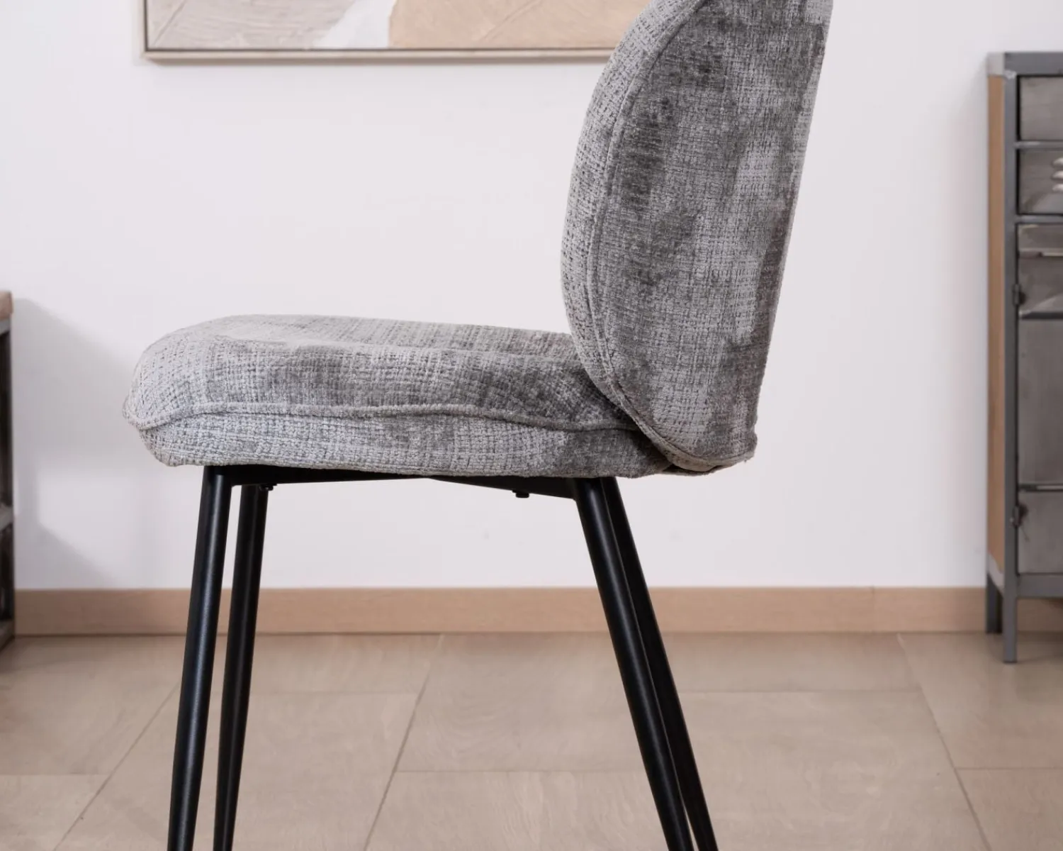 Meuble House Lot de 2 chaises de repas contemporaines en tissu bouclette gris ultra doux "Kinsac" Clearance