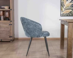 Meuble House Lot de 2 chaises de repas design en tissu bleu et pieds métal noirs "Kandy" New