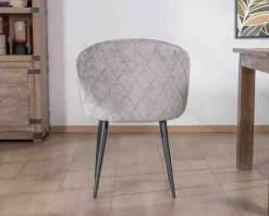 Meuble House Lot de 2 chaises de repas design en tissu gris clair et pieds métal noirs 