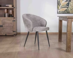 Meuble House Lot de 2 chaises de repas design en tissu gris clair et pieds métal noirs 