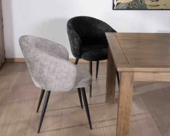 Meuble House Lot de 2 chaises de repas design en tissu gris clair et pieds métal noirs 