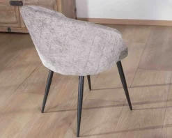 Meuble House Lot de 2 chaises de repas design en tissu gris clair et pieds métal noirs 