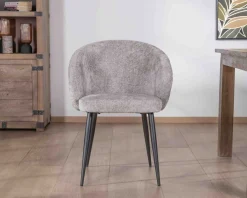 Meuble House Lot de 2 chaises de repas design en tissu gris clair et pieds métal noirs 