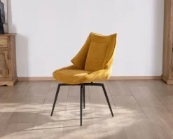 Meuble House Lot de 2 chaises de repas design vintage "Niko" tissu jaune moutarde Discount