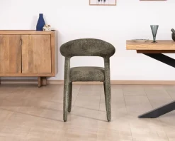 Meuble House Lot de 2 chaises de repas design recouvrement total en tissu bouclettes kaki "Amarello" Sale