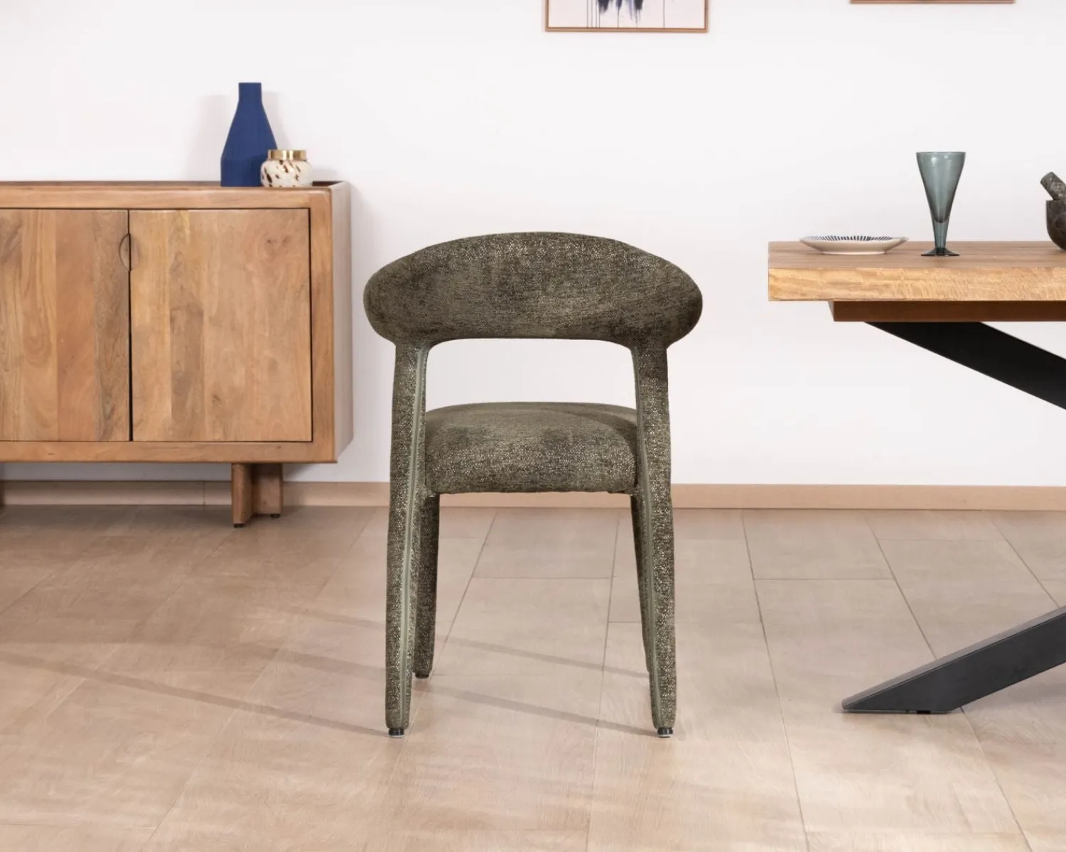 Meuble House Lot de 2 chaises de repas design recouvrement total en tissu bouclettes kaki "Amarello" Sale