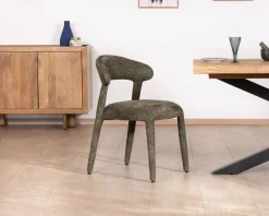 Meuble House Lot de 2 chaises de repas design recouvrement total en tissu bouclettes kaki