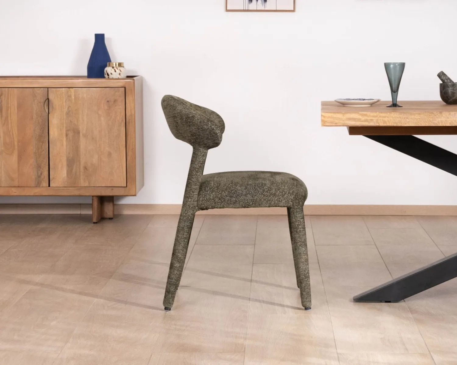 Meuble House Lot de 2 chaises de repas design recouvrement total en tissu bouclettes kaki "Amarello" Sale