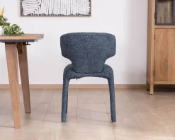 Meuble House Lot de 2 chaises de repas design sculptural en tissu bleu foncé 