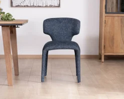 Meuble House Lot de 2 chaises de repas design sculptural en tissu bleu foncé 