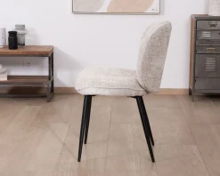 Meuble House Lot de 2 chaises de repas design arrondi en tissu bouclette gris beige