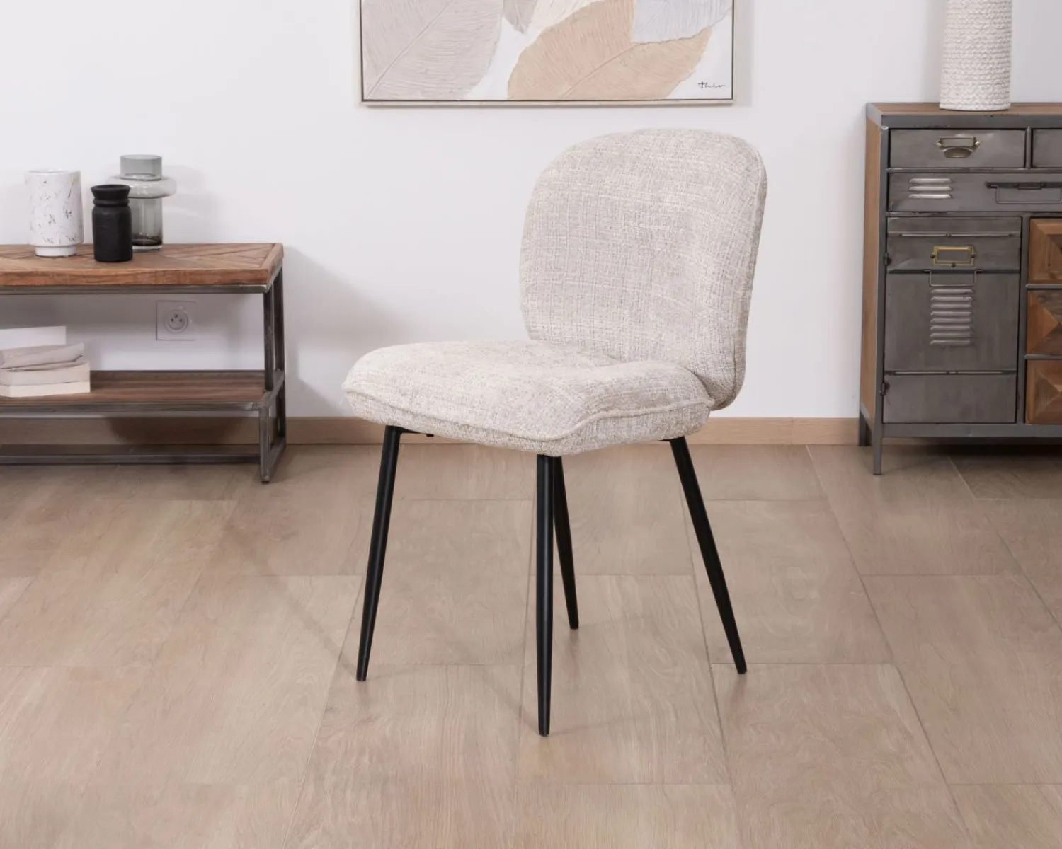 Meuble House Lot de 2 chaises de repas design arrondi en tissu bouclette gris beige "Kinsac" Online