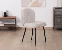 Meuble House Lot de 2 chaises de repas design arrondi en tissu bouclette gris beige