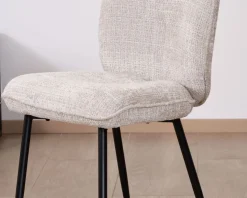 Meuble House Lot de 2 chaises de repas design arrondi en tissu bouclette gris beige
