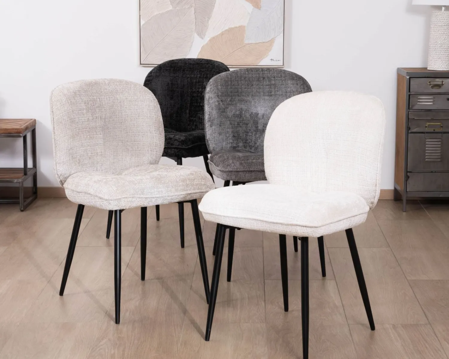 Meuble House Lot de 2 chaises de repas design arrondi en tissu noir et pieds métal "Kinsac" Best