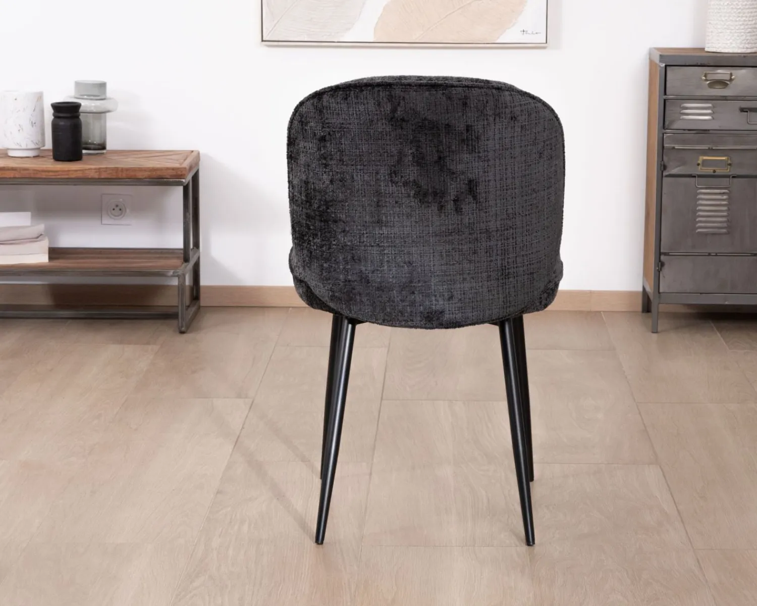 Meuble House Lot de 2 chaises de repas design arrondi en tissu noir et pieds métal "Kinsac" Best