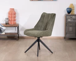 Meuble House Lot de 2 chaises de repas design contemporain en tissu vert "Webber" pied pivotant en métal noir Best