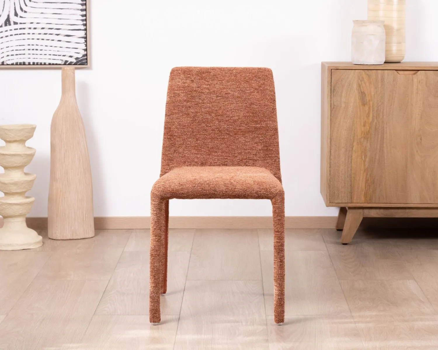 Meuble House Lot de 4 chaises de repas empilables “Otto” design épuré avec habillage intégral en tissu terracotta