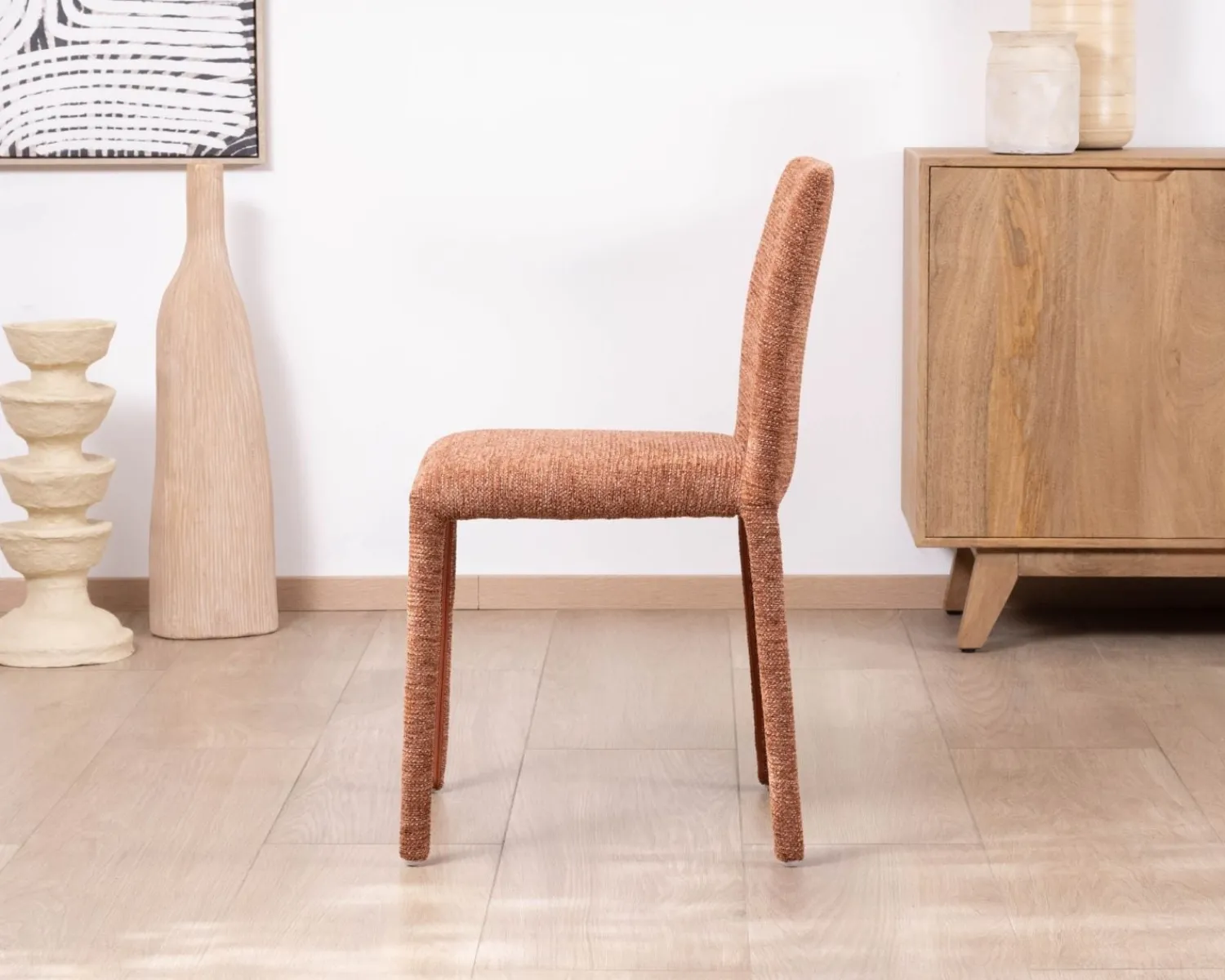 Meuble House Lot de 4 chaises de repas empilables “Otto” design épuré avec habillage intégral en tissu terracotta