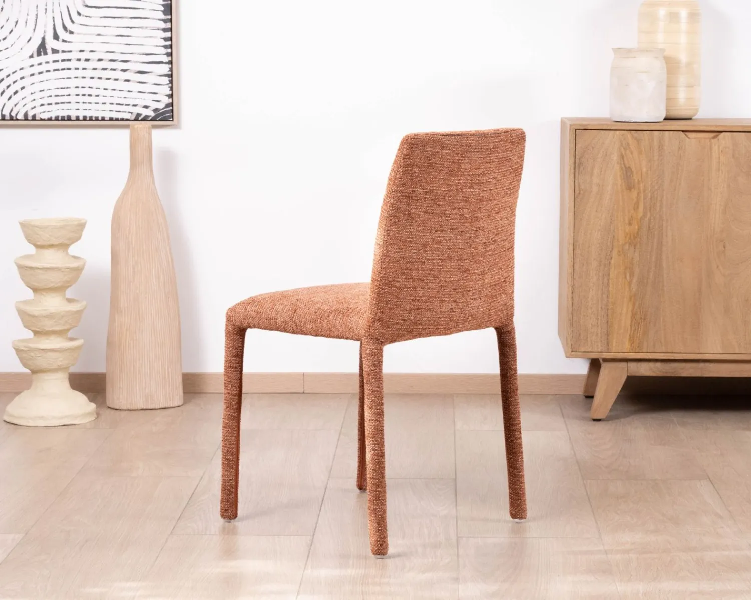 Meuble House Lot de 4 chaises de repas empilables “Otto” design épuré avec habillage intégral en tissu terracotta