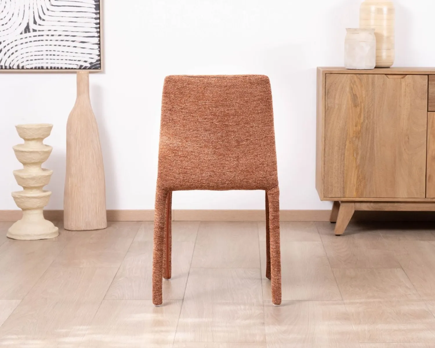Meuble House Lot de 4 chaises de repas empilables “Otto” design épuré avec habillage intégral en tissu terracotta