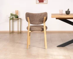 Meuble House Lot de 2 chaises de repas empilables design et chaleureuses "Staccato" tissu tramé marron et pieds aspect chêne Best