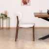 Meuble House Lot de 2 chaises de repas empilables esprit rétro en tissu tramé blanc "Staccato" pieds aspect bois foncé Discount