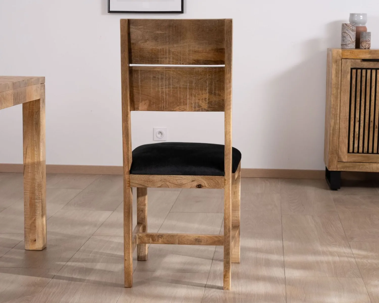 Meuble House Lot de 2 chaises de repas en manguier brut "Manoha" assise tissu rembourré Outlet