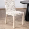 Meuble House Lot de 2 chaises de repas en teck et cuir blanc tressé "Mambow" Clearance