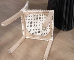 Meuble House Lot de 2 chaises de repas en teck et cuir blanc tressé