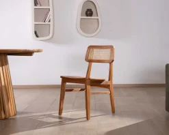 Meuble House Lot de 2 chaises de repas en teck avec dossier en cannage