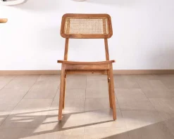 Meuble House Lot de 2 chaises de repas en teck avec dossier en cannage