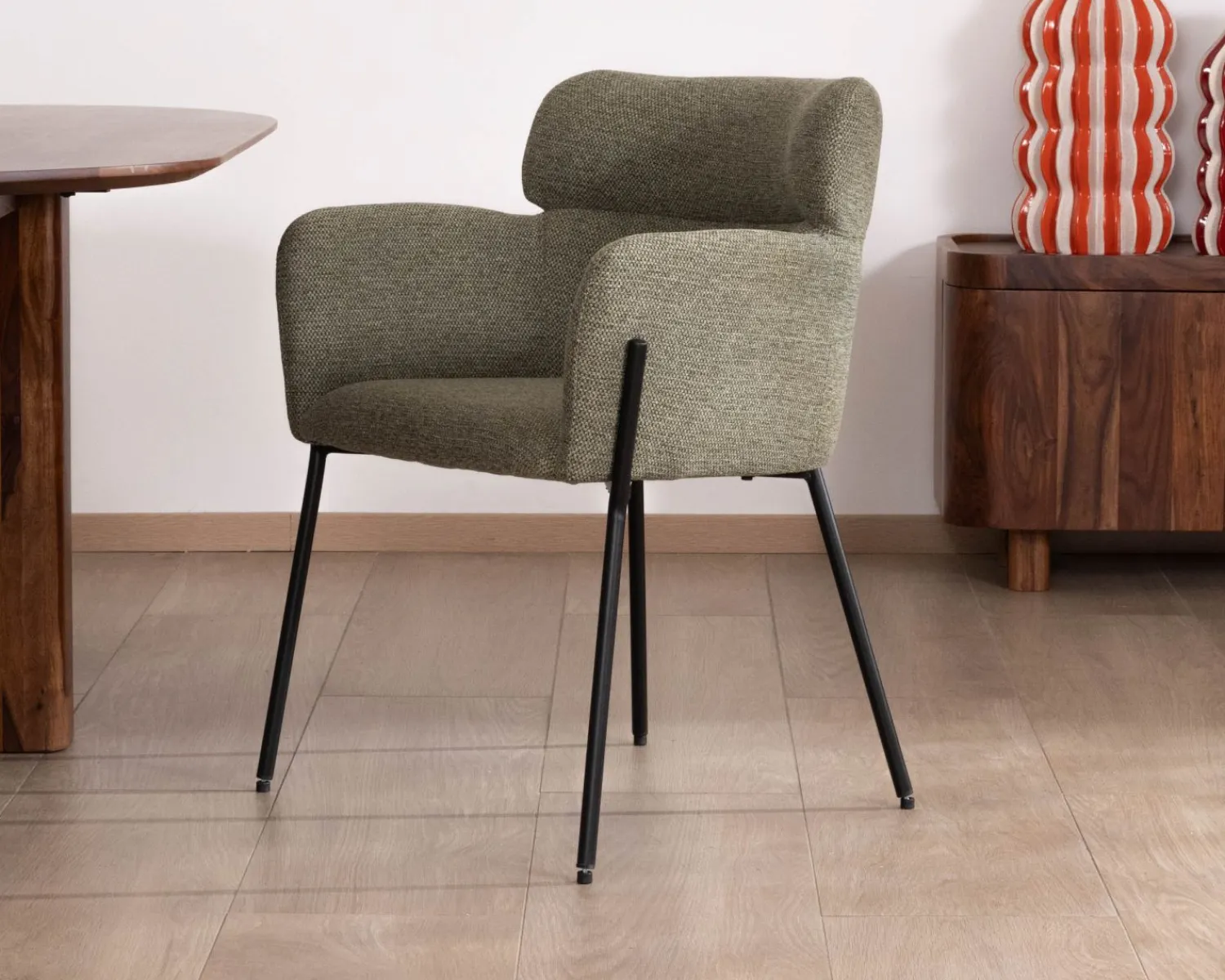 Meuble House Lot de 2 chaises de repas en tissu kaki et pieds métal "Riméno" Hot
