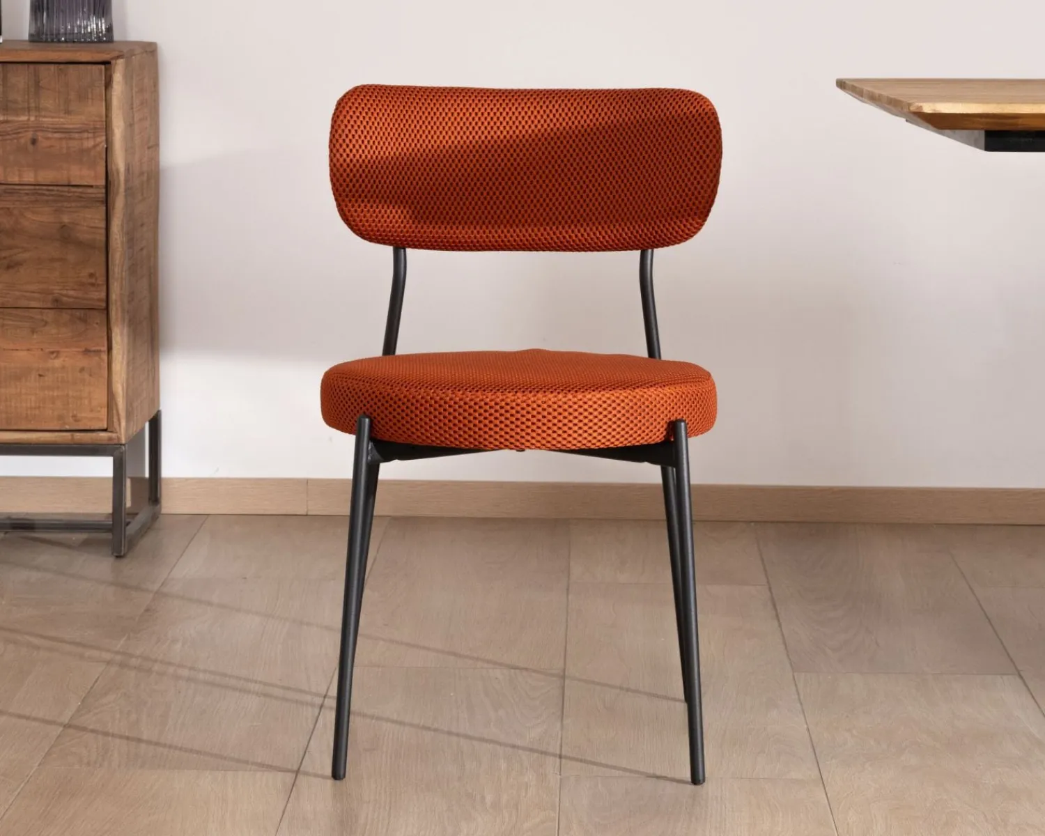 Meuble House Lot de 2 chaises de repas en tissu terracotta et pieds métal style rétro "Lato" Hot