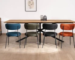 Meuble House Lot de 2 chaises de repas en tissu vert olive et pieds métal design minimaliste