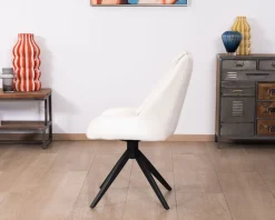 Meuble House Lot de 2 chaises de repas en tissu blanc et pied pivotant en métal