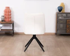 Meuble House Lot de 2 chaises de repas en tissu blanc et pied pivotant en métal