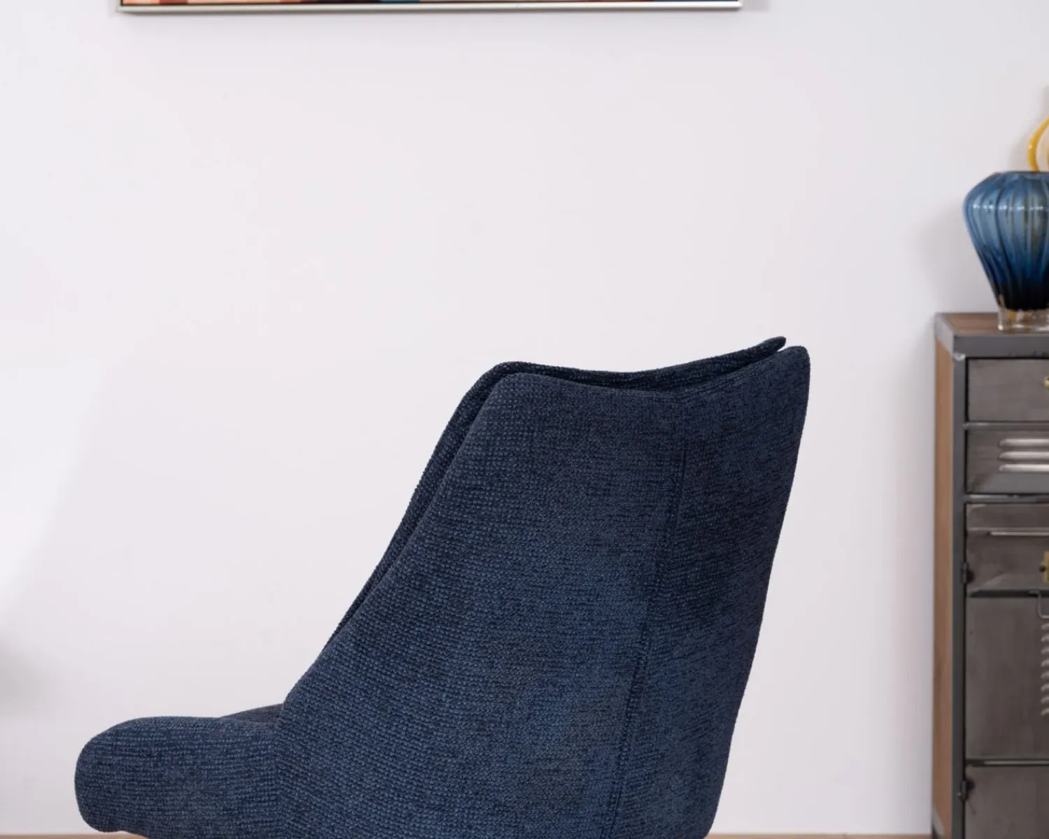 Meuble House Lot de 2 chaises de repas en tissu bleu nuit "Webber" assise design et pied 4 branches pivotant en métal Clearance