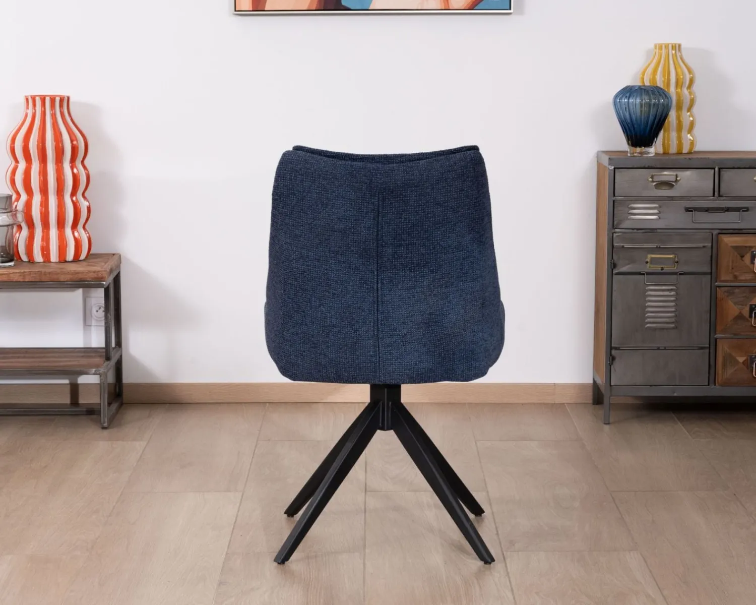 Meuble House Lot de 2 chaises de repas en tissu bleu nuit "Webber" assise design et pied 4 branches pivotant en métal Clearance