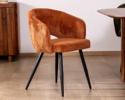 Meuble House Lot de 2 chaises de repas en velours rouille et pieds métal