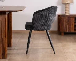 Meuble House Lot de 2 chaises de repas en velours côtelé anthracite et pieds métal noir vintage "Sonate" Best
