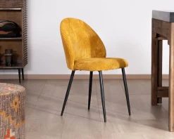Meuble House Lot de 4 chaises de repas en velours moutarde et pieds en métal noir "Bellot" esprit vintage Discount