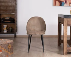 Meuble House Lot de 4 chaises de repas en velours côtelé taupe esprit vintage 