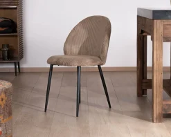 Meuble House Lot de 4 chaises de repas en velours côtelé taupe esprit vintage 