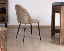 Meuble House Lot de 4 chaises de repas en velours côtelé taupe esprit vintage 
