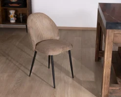 Meuble House Lot de 4 chaises de repas en velours côtelé taupe esprit vintage 