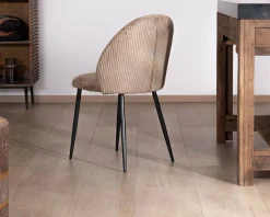 Meuble House Lot de 4 chaises de repas en velours côtelé taupe esprit vintage 