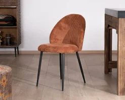 Meuble House Lot de 4 chaises de repas en velours côtelé rouille