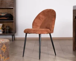 Meuble House Lot de 4 chaises de repas en velours côtelé rouille