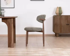 Meuble House Lot de 2 chaises de repas esprit rétro en tissu tramé kaki "Arpège" pieds aspect noyer Discount